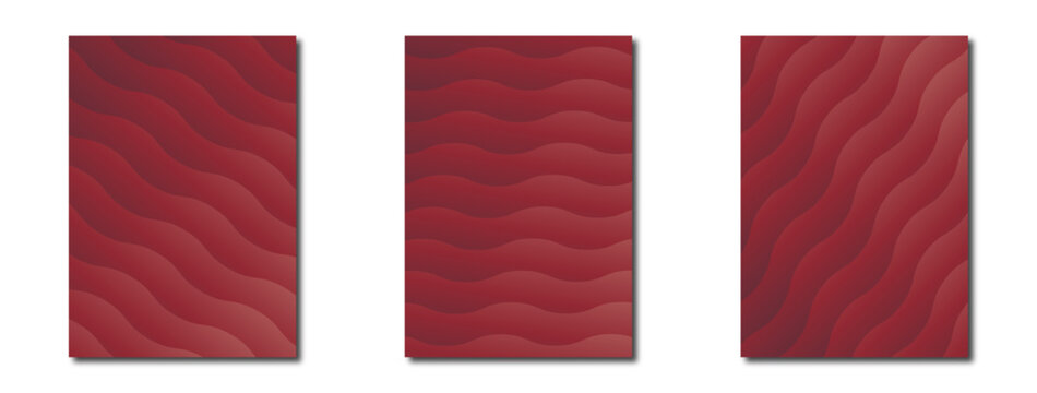 Abstract red backgrounds with wavy patterns, vector illustration. Set of dark red backgrounds with modern 3D wavy design, perfect for wallpapers, flyers, posters, brochures, and artistic projects.