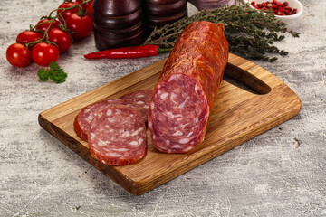Italian pork Salchichon sausage with slices