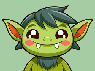 kawaii style goblin with big eyes 