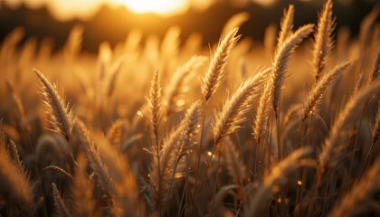 Golden Wheat Field at Sunset Time with Bright Light and Shadows