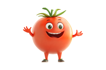 Cheerful Tomato Cartoon Character Isolated on White and Transparent Background PNG Image.