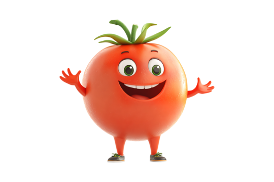 Cheerful Tomato Cartoon Character Isolated on White and Transparent Background PNG Image.