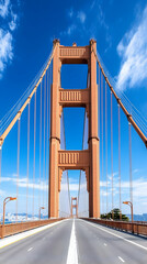 Obraz premium Golden Gate Bridge tower, sunny day, San Francisco