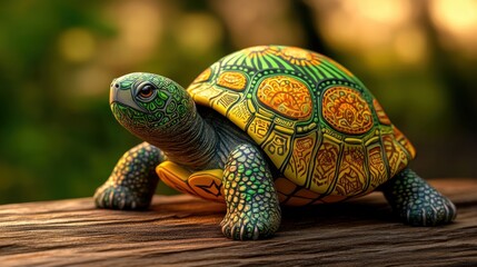 Obraz premium Tortuga colorida sobre tronco