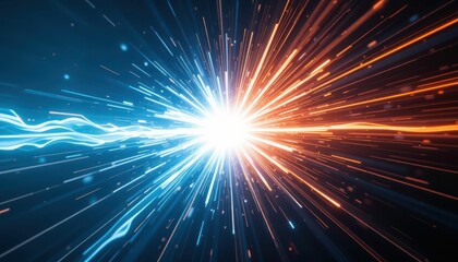 Obraz premium Dynamic Explosion of Blue and Red Light Energies in Cosmic Space