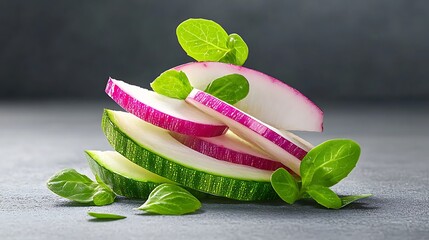Sliced Radishes & Cucumbers for Dark Background.