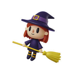 "3D Cute Witch Flying on Broom – Halloween Magic"