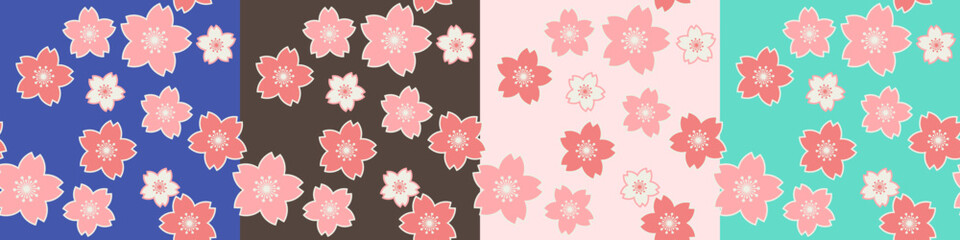 Sakura cherry blossom flower seamless pattern color collection vector illustration. Kimono textile print wallpaper texture