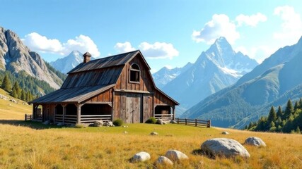 farmhouse in yellow field