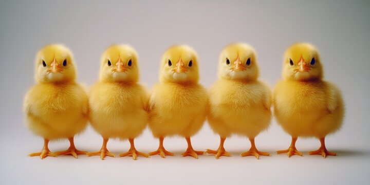 Pollitos amarillos en fila