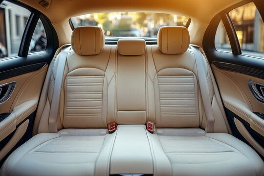 Comfortable leather back seats of a modern premium car waiting for passengers