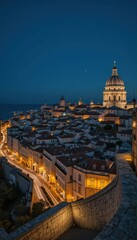 Fototapeta premium Stunning Night View of Historic Cityscape Under Starry Sky