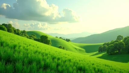 Fototapeta premium green endless fields on a warm bright summer day