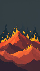 Watch duty illustration with a stylized mountain engulfed by flames.