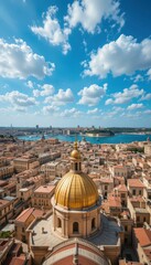Fototapeta premium Stunning Aerial View of Cityscape with Golden Dome and Blue Sky