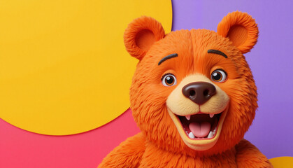 Obraz premium 3D illustration of a cheerful bear smiling against colorful background 