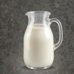 Close up, Glass jug of fresh milk isolated on white background