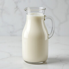 Close up, Glass jug of fresh milk isolated on white background