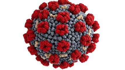 Virus model with red, gray, and crochet.