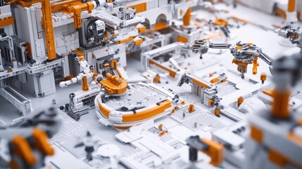 Futuristic Robotic Factory: A Detailed 3D Render of an Imaginative Industrial Complex
