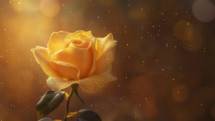 Gelbe Rose mit Bokeh-Effekt, perfekte Grußkarte für Valentinstag und andere Festivitäten