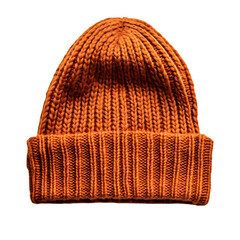 Fototapeta premium A Classic Knitted Beanie in Rust Orange Isolated on Transparent Background