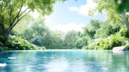 Serene forest riverside scene