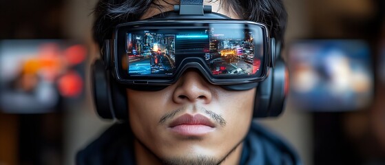 VR gamer plays futuristic game.