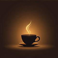 Minimalist coffee cup illustration with glowing steam in warm brown tones