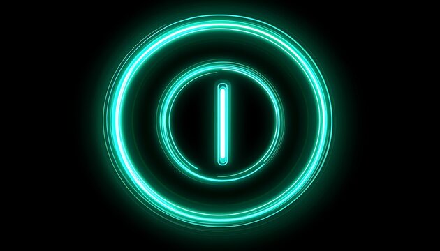 Glowing Teal Power Button.