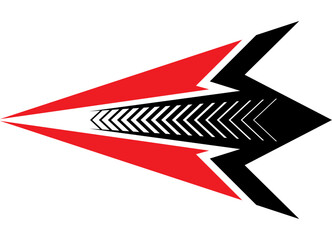 vector red and black sharp arrow in sports style, dynamic design, speed, energy, movement, for sports car sportswear, toys. design element. racing pattern. strip