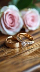 Wedding Rings  Roses Closeup.