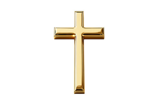 Gold cross Isolated on White and Transparent Background PNG Image.