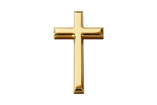 Gold cross Isolated on White and Transparent Background PNG Image.