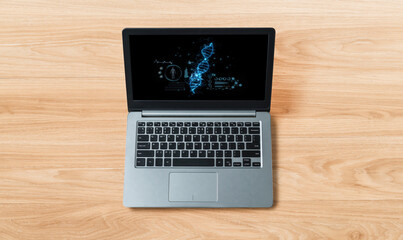 Medical science technology and futuristic healthcare virtual computer software analyze human health and diagnose disease for doctor data and medical research. brisk