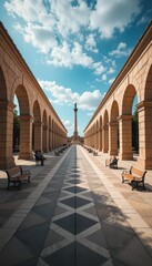 Obraz premium Serene View of Archway and Path Leading to Central Monument