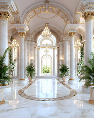 Fototapeta premium Grand Palace Interior Marble Floor, Archways, Plants