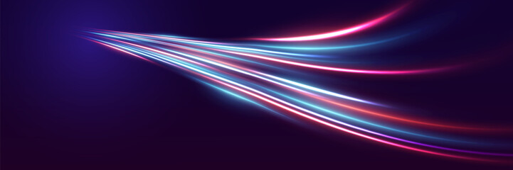 Purple glow wave, pulse cable lines. Colorful light trails, long exposure blur effect.EPS 10.