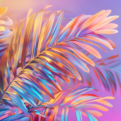 Obraz premium Surreal Botanical Art of Vibrant Palm Leaves with Glowing Edges and Holographic Electric Blue and Magenta Dreamlike Atmosphere