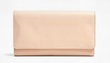 Stylish beige leather wallet on white background