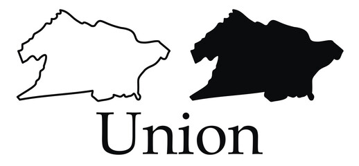 Union (New Jersey) city map with black border outline vector