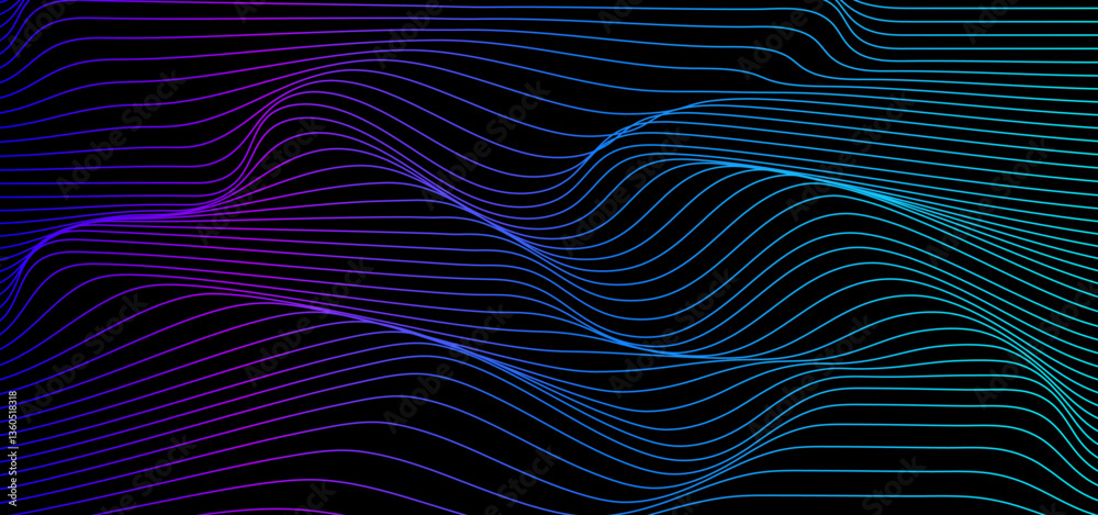 Aufkleber Futuristic technology smooth wave line pattern in blue purple gradient colors isolated on black background