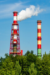 Ostroleka, Poland - August 12, 2021. Chimney by Energa Power plant