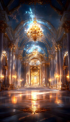 Grand Hall, Celestial Ceiling, Marble Columns, Golden Accents