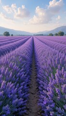 Obraz premium Serene Lavender Field with Rolling Hills and Blue Sky