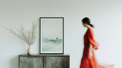 closeup detail, contemporary interior designer office photo for magazine, with an art poster	
