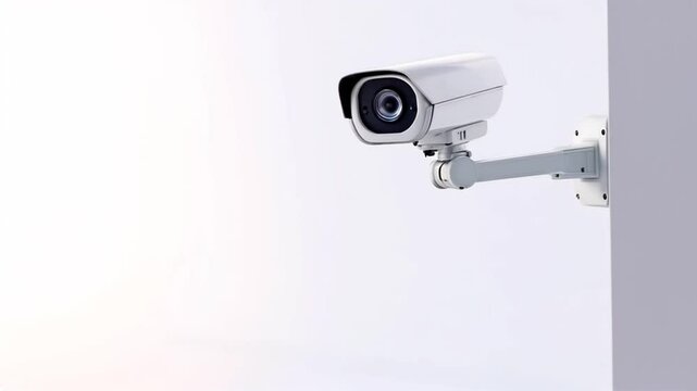 Security video camera moving to scan the area for surveillance purposes, showing Robotic CCTV recording technology