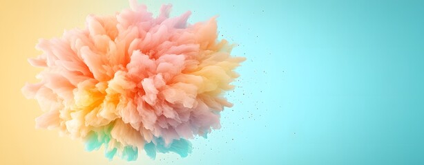 Vibrant explosion of pastel colors against a calming blue backdrop creates a dreamlike atmosphere in contemporary art design