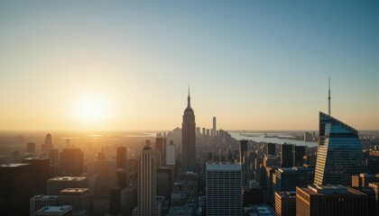 Captivating Sunset Over Urban Cityscape with Iconic Skyscrapers