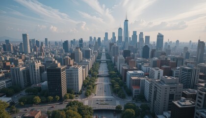 Obraz premium Aerial View of Urban Cityscape with Skyscrapers and Busy Streets